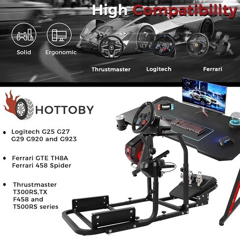 إطار ألعاب Hottoby Racing Simulator من أجل لوجيتك G25، G27، G29، G920 قابل للتعديل عجلة القيادة الوقوف الدواسات ومقعد السباق الحقيقي غير متضمن in Kuwait