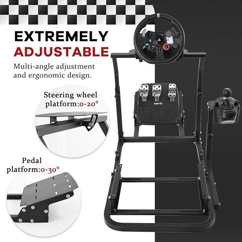إطار ألعاب Hottoby Racing Simulator من أجل لوجيتك G25، G27، G29، G920 قابل للتعديل عجلة القيادة الوقوف الدواسات ومقعد السباق الحقيقي غير متضمن in Kuwait
