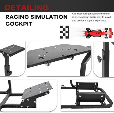 إطار ألعاب Hottoby Racing Simulator من أجل لوجيتك G25، G27، G29، G920 قابل للتعديل عجلة القيادة الوقوف الدواسات ومقعد السباق الحقيقي غير متضمن in Kuwait