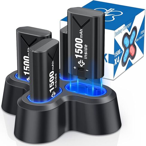 حزمة بطارية قابلة لإعادة الشحن لأجهزة Xbox Series X|S/Xbox One S/X/Elite، حزمة بطارية وحدة تحكم Xbox One بقدرة 4×1500 مللي أمبير في الساعة مع محطة شحن سريعة لوحدة التحكم اللاسلكية Xbox Series X|S/Xbox One S/X/Elite in Kuwait