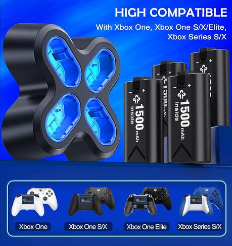 حزمة بطارية قابلة لإعادة الشحن لأجهزة Xbox Series X|S/Xbox One S/X/Elite، حزمة بطارية وحدة تحكم Xbox One بقدرة 4×1500 مللي أمبير في الساعة مع محطة شحن سريعة لوحدة التحكم اللاسلكية Xbox Series X|S/Xbox One S/X/Elite in Kuwait