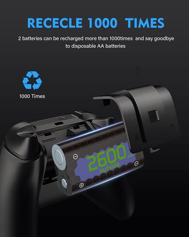 حزمة بطارية TUNROP قابلة لإعادة الشحن لأجهزة Xbox One/Xbox Series X|S، 2 × 2600 مللي أمبير في الساعة حزمة بطارية وحدة تحكم Xbox One، بطاريات قابلة لإعادة الشحن ذات سعة عالية مع شاحن لأجهزة Xbox One/One S/One X in Kuwait