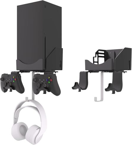 Hosanwell Xbox Series X حامل جداري، دعم معدني - 5 في 1 طقم تثبيت على الحائط Xbox Series X مع كابل شحن مغناطيسي ثنائي الاتجاه، حامل وحدة تحكم قابل للفصل وشماعة سماعة رأس، أسود in Saudi Arabia