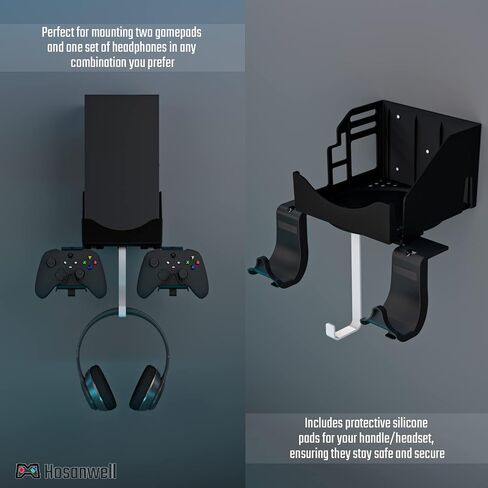 Hosanwell Xbox Series X حامل جداري، دعم معدني - 5 في 1 طقم تثبيت على الحائط Xbox Series X مع كابل شحن مغناطيسي ثنائي الاتجاه، حامل وحدة تحكم قابل للفصل وشماعة سماعة رأس، أسود in Saudi Arabia