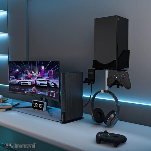 Hosanwell Xbox Series X حامل جداري، دعم معدني - 5 في 1 طقم تثبيت على الحائط Xbox Series X مع كابل شحن مغناطيسي ثنائي الاتجاه، حامل وحدة تحكم قابل للفصل وشماعة سماعة رأس، أسود in Saudi Arabia