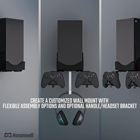 Hosanwell Xbox Series X حامل جداري، دعم معدني - 5 في 1 طقم تثبيت على الحائط Xbox Series X مع كابل شحن مغناطيسي ثنائي الاتجاه، حامل وحدة تحكم قابل للفصل وشماعة سماعة رأس، أسود in Saudi Arabia
