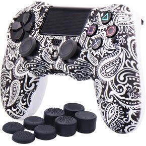 YoRHa Water Transfer Printing Butterfly Silicone Cover Skin Case for Sony PS4/slim/Pro Dualshock 4 Controller x 1(White) with Pro Thumb Grips x 8