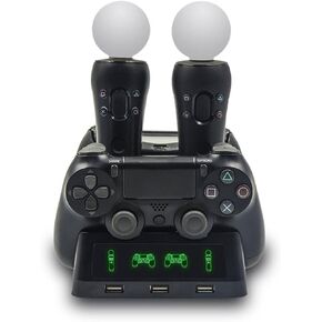 PS4 Controller Charger, Multi-Functional Dual USB Charging Dock PS4 Controller Charging Station with Green and Red Indicator Light for PS4/ PS4 Move/ PS4 VR Controller.