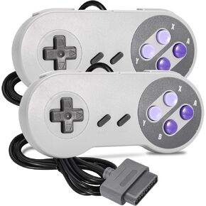 قطعتان من لوحة ألعاب SNES السلكية، وحدة تحكم iNNEXT SNES متوافقة تمامًا مع SNES/SFC الأصلية - [التوصيل والتشغيل] (رمادي/أرجواني)