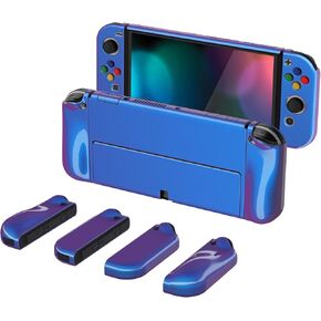 PlayVital AlterGrips Protective Slim Case for Nintendo Switch OLED, Ergonomic Grip Cover for Joycon, Dockable Hard Shell for Switch OLED w/Thumb Grip Caps & Button Caps