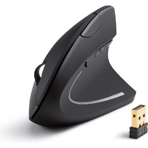 Anker 2.4G ماوس ضوئي لاسلكي عمودي مريح، 800/1200 /1600 نقطة في البوصة، 5 أزرار للكمبيوتر المحمول، سطح المكتب، الكمبيوتر الشخصي، ماك بوك - أسود (متجدد) in Kuwait
