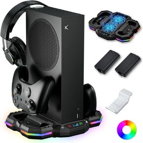 Cooling Stand & Controller Charging Station for Xbox Series S with 13 RGB Light Mode, ZAONOOL Dual Charger Dock & Cooler Fan with 2*1400mAh Rechargeable Battery and Headset Hook for Xbox S Accessories
