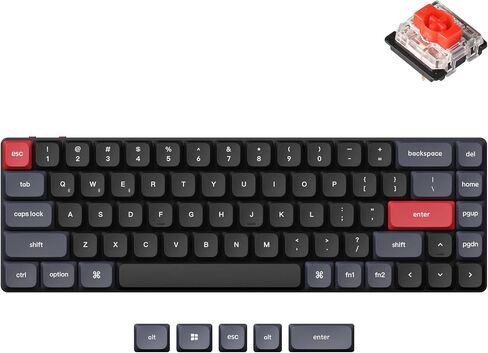 لوحة مفاتيح ميكانيكية لاسلكية Keychron K7 Pro QMK/VIA فائقة النحافة، لوحة مفاتيح سلكية ماكرو قابلة للبرمجة بنسبة 65% مع مفتاح Gateron أحمر منخفض المستوى وإضاءة خلفية LED بيضاء لنظام التشغيل Mac Windows Linux in Saudi Arabia