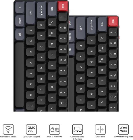 لوحة مفاتيح ميكانيكية لاسلكية Keychron K7 Pro QMK/VIA فائقة النحافة، لوحة مفاتيح سلكية ماكرو قابلة للبرمجة بنسبة 65% مع مفتاح Gateron أحمر منخفض المستوى وإضاءة خلفية LED بيضاء لنظام التشغيل Mac Windows Linux in Saudi Arabia