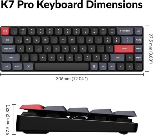 لوحة مفاتيح ميكانيكية لاسلكية Keychron K7 Pro QMK/VIA فائقة النحافة، لوحة مفاتيح سلكية ماكرو قابلة للبرمجة بنسبة 65% مع مفتاح Gateron أحمر منخفض المستوى وإضاءة خلفية LED بيضاء لنظام التشغيل Mac Windows Linux in Saudi Arabia