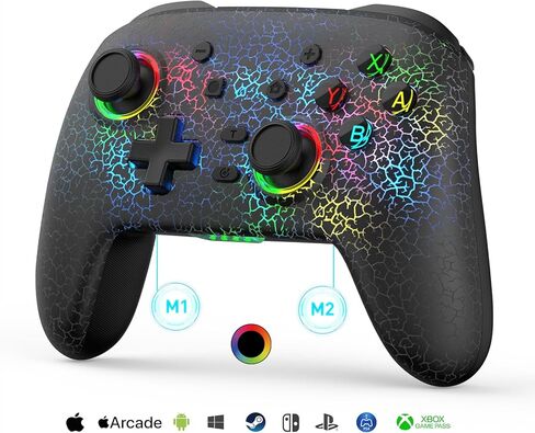 وحدة تحكم arVin Switch، وحدات تحكم لاسلكية للمحترفين للتبديل/Lite/OLED/PS4/PS3/PC/iOS/Android عصا تحكم عن بعد مع 9 ألوان RGB Light/6 محاور جيروسكوبية/اهتزاز/Turbo/مفتاح خلفي، تشغيل ألعاب Xbox Cloud /PS اللعب عن بعد/Steam Link in Kuwait