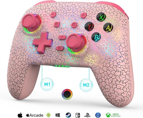 وحدة تحكم arVin Switch، وحدات تحكم لاسلكية للمحترفين للتبديل/Lite/OLED/PS4/PS3/PC/iOS/Android عصا تحكم عن بعد مع 9 ألوان RGB Light/6 محاور جيروسكوبية/اهتزاز/Turbo/مفتاح خلفي، تشغيل ألعاب Xbox Cloud /PS اللعب عن بعد/Steam Link in Kuwait
