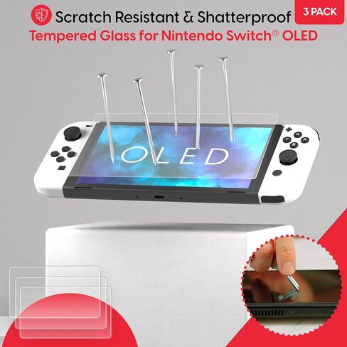 TalkWorks Tempered Glass for Nintendo Switch OLED 2021 - Scratch- & Crack-Resistant Screen Protector, Easy-Install, Protective Ultra-Thin HD Touch Screen Cover Film Back (2 Pack) in Kuwait
