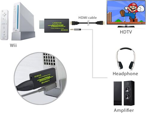 محول LiNKFOR Wii إلى HDMI مع كابل HDMI بطول 3 أقدام وي إلى محول HDMI يدعم مقبس صوت 3.5 مم وإخراج فيديو 1080P/720P وجميع أوضاع عرض Wii 720P NTSC wii إلى كابل hdmi للتلفزيون عالي الدقة in Saudi Arabia