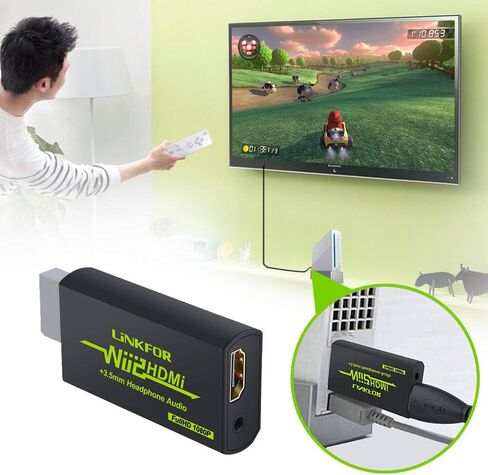 محول LiNKFOR Wii إلى HDMI مع كابل HDMI بطول 3 أقدام وي إلى محول HDMI يدعم مقبس صوت 3.5 مم وإخراج فيديو 1080P/720P وجميع أوضاع عرض Wii 720P NTSC wii إلى كابل hdmi للتلفزيون عالي الدقة in Saudi Arabia