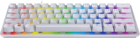 لوحة مفاتيح الألعاب Razer Huntsman Mini 60 بالمائة سلكية بصرية بمفتاح Clicky Switch مع إضاءة خلفية Chroma RGB، وأغطية مفاتيح PBT، ولوحات مفاتيح ميكانيكية للكمبيوتر الشخصي للألعاب، باللون الأبيض الزئبقي (متجدد) in Kuwait