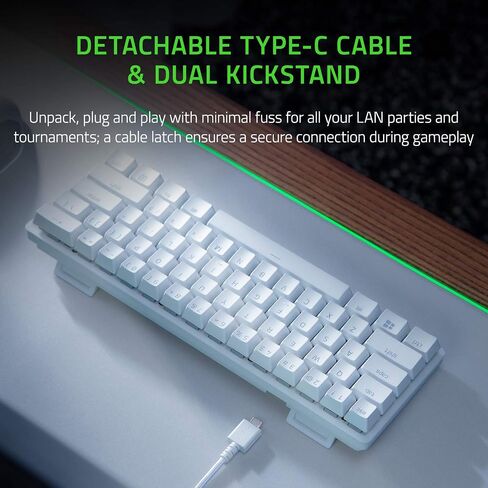 لوحة مفاتيح الألعاب Razer Huntsman Mini 60 بالمائة سلكية بصرية بمفتاح Clicky Switch مع إضاءة خلفية Chroma RGB، وأغطية مفاتيح PBT، ولوحات مفاتيح ميكانيكية للكمبيوتر الشخصي للألعاب، باللون الأبيض الزئبقي (متجدد) in Kuwait
