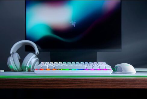 لوحة مفاتيح الألعاب Razer Huntsman Mini 60 بالمائة سلكية بصرية بمفتاح Clicky Switch مع إضاءة خلفية Chroma RGB، وأغطية مفاتيح PBT، ولوحات مفاتيح ميكانيكية للكمبيوتر الشخصي للألعاب، باللون الأبيض الزئبقي (متجدد) in Kuwait