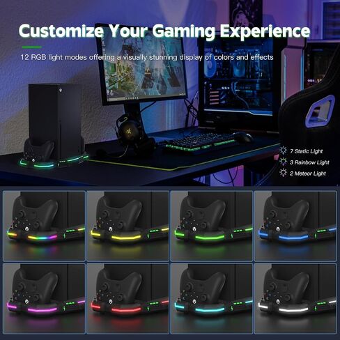 حامل مروحة تبريد ومحطة شحن من Narati لسلسلة Xbox X - حامل LED مع أضواء RGB - بطاريات قابلة لإعادة الشحن بقدرة 1400 مللي أمبير في الساعة - ملحقات قاعدة شحن تبريد مزدوجة مع خطاف سماعة الرأس لسلسلة Xbox X in Saudi Arabia