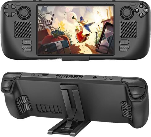 YIZEIJOB Protective Silicone Case for Steam Deck, Accessories Set for Steam Deck, Includes Protector Cover Skin,Stand Dock Base for Steamdeck, Touch Skin Stickers & Thumb Cap(Black) in Saudi Arabia