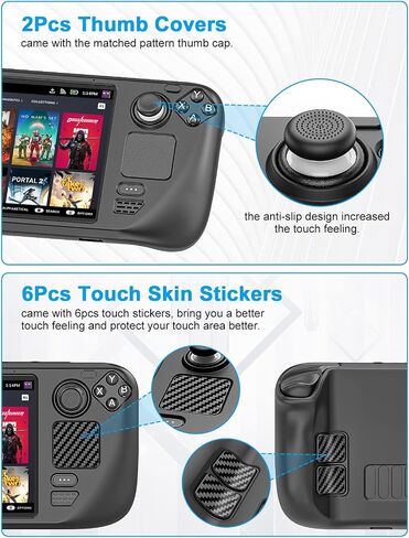 YIZEIJOB Protective Silicone Case for Steam Deck, Accessories Set for Steam Deck, Includes Protector Cover Skin,Stand Dock Base for Steamdeck, Touch Skin Stickers & Thumb Cap(Black) in Saudi Arabia