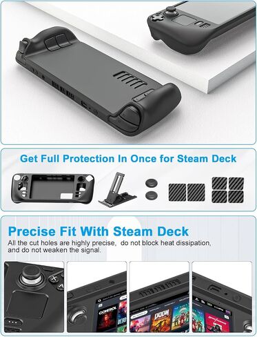 YIZEIJOB Protective Silicone Case for Steam Deck, Accessories Set for Steam Deck, Includes Protector Cover Skin,Stand Dock Base for Steamdeck, Touch Skin Stickers & Thumb Cap(Black) in Saudi Arabia