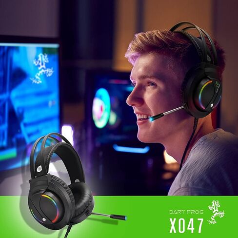 Dart Frog Gaming Headset with Microphone, Compatible with PS4 PS5 Xbox One PC Laptop, Over-Ear Headphones with - RGB Illuminated Gaming Headset Having Noise Canceling Mic – Black (RGB – LED Light) in Saudi Arabia