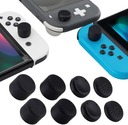 eXtremeRate 4 Pairs Black Anti-Slip Silicone Extended Length Thumb Grips Thumbstick Caps Case Cover for Nintendo Switch and Switch OLED Joy-con Controller, Joystick Cover Caps for Nintendo Switch Lite in Saudi Arabia