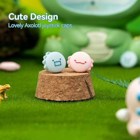 GeekShare Cute Silicone Joycon Thumb Grip Caps, Joystick Cover Compatible with Nintendo Switch/OLED/Switch Lite,4PCS - Dinosaur & Axolotl in Saudi Arabia