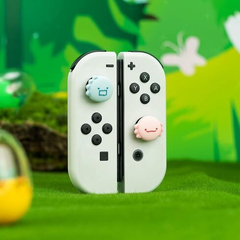 GeekShare Cute Silicone Joycon Thumb Grip Caps, Joystick Cover Compatible with Nintendo Switch/OLED/Switch Lite,4PCS - Dinosaur & Axolotl in Saudi Arabia