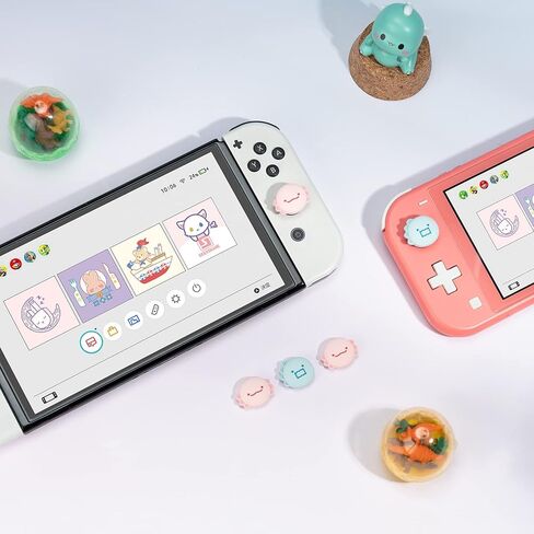 GeekShare Cute Silicone Joycon Thumb Grip Caps, Joystick Cover Compatible with Nintendo Switch/OLED/Switch Lite,4PCS - Dinosaur & Axolotl in Saudi Arabia