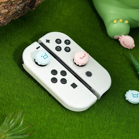 GeekShare Cute Silicone Joycon Thumb Grip Caps, Joystick Cover Compatible with Nintendo Switch/OLED/Switch Lite,4PCS - Dinosaur & Axolotl in Saudi Arabia