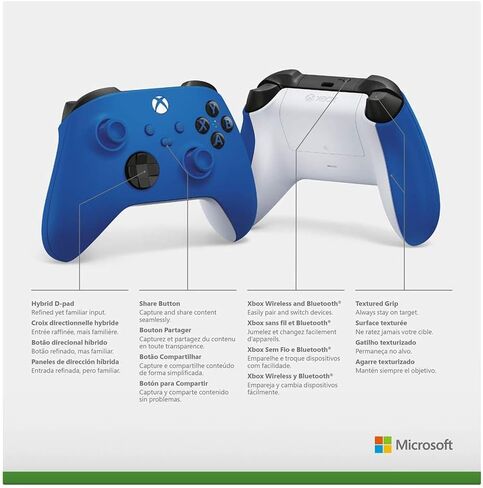 وحدة تحكم Microsoft Xbox One S اللاسلكية بتقنية Bluetooth، باللون الأزرق (متجددة) in Kuwait