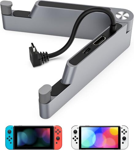 MoKo Switch Dock لجهاز نينتندو سويتش/سويتش OLED، محطة إرساء تبديل التلفزيون المحمولة مع منفذ شحن 4K HDMI/النوع C، قاعدة بديلة لقاعدة حامل التبديل الرسمية (2023 ترقية الإصدار المعدني) in Saudi Arabia