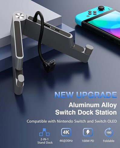 MoKo Switch Dock لجهاز نينتندو سويتش/سويتش OLED، محطة إرساء تبديل التلفزيون المحمولة مع منفذ شحن 4K HDMI/النوع C، قاعدة بديلة لقاعدة حامل التبديل الرسمية (2023 ترقية الإصدار المعدني) in Saudi Arabia