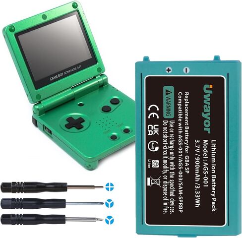 بطارية Uwayor GBA SP، بطارية بديلة بقدرة 900 مللي أمبير في الساعة لجهاز Nintendo Gameboy Advance SP مع مجموعة أدوات in Kuwait