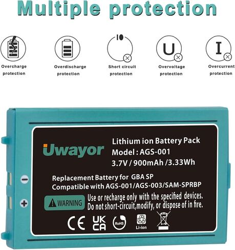 بطارية Uwayor GBA SP، بطارية بديلة بقدرة 900 مللي أمبير في الساعة لجهاز Nintendo Gameboy Advance SP مع مجموعة أدوات in Kuwait