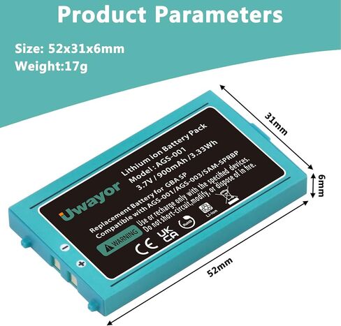 بطارية Uwayor GBA SP، بطارية بديلة بقدرة 900 مللي أمبير في الساعة لجهاز Nintendo Gameboy Advance SP مع مجموعة أدوات in Kuwait