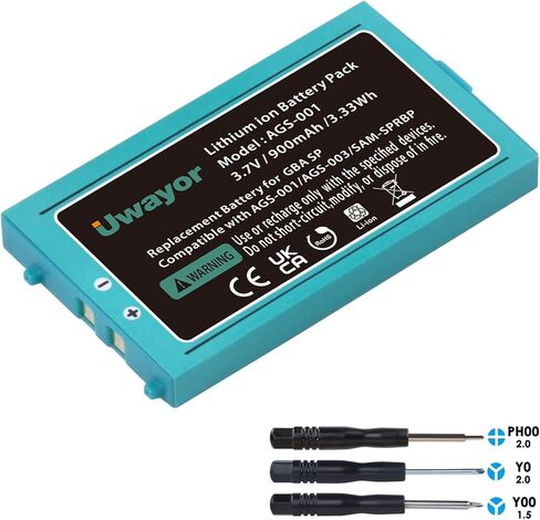 بطارية Uwayor GBA SP، بطارية بديلة بقدرة 900 مللي أمبير في الساعة لجهاز Nintendo Gameboy Advance SP مع مجموعة أدوات in Kuwait