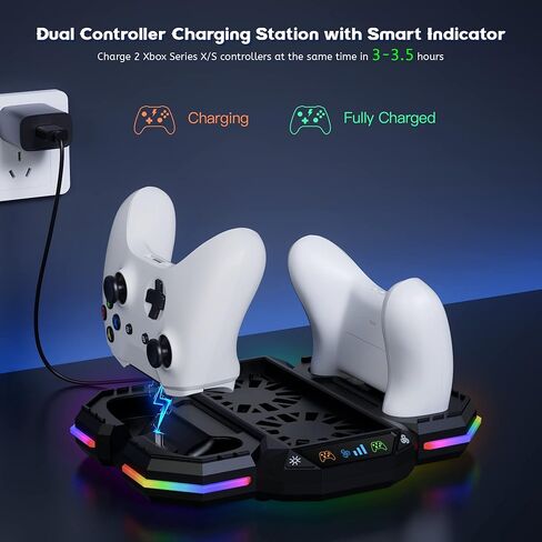 Cooling Stand & Controller Charging Station for Xbox Series S with 13 RGB Light Mode, ZAONOOL Dual Charger Dock & Cooler Fan with 2*1400mAh Rechargeable Battery and Headset Hook for Xbox S Accessories in Kuwait