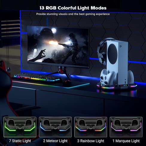 Cooling Stand & Controller Charging Station for Xbox Series S with 13 RGB Light Mode, ZAONOOL Dual Charger Dock & Cooler Fan with 2*1400mAh Rechargeable Battery and Headset Hook for Xbox S Accessories in Kuwait