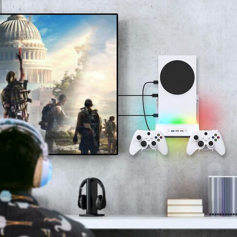 مجموعة تثبيت على الحائط مع مروحة تبريد لجهاز Xbox Series S، حامل ذراع تحكم مزدوج قابل للفصل، مجموعة ملحقات التثبيت على الحائط مع منفذ USB وضوء RGB لجهاز Xbox Series S (ليست لجهاز Xbox ONE S) in Kuwait