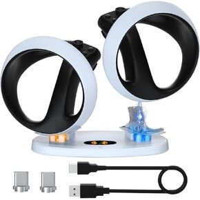 محطة شحن لوحدة تحكم PSVR2 Sense، حامل شحن PSVR 2 لوحدة تحكم PS VR2 مع مؤشر LED، قاعدة شحن PS VR 2 مع موصلين مغناطيسيين من النوع C، ملحقات PSVR2 in Kuwait