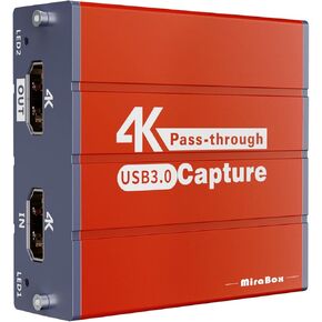 بطاقة التقاط فيديو Mirabox USB3.0 4K HDMI، وصلة كاميرا جهاز التقاط الألعاب عالية الدقة 1080P 60FPS HD مع ممر HDMI يعمل مع Xbox PS5 PS4 Switch DSLR لبث مباشر وتسجيل OBS Twitch (برتقالي) in Kuwait