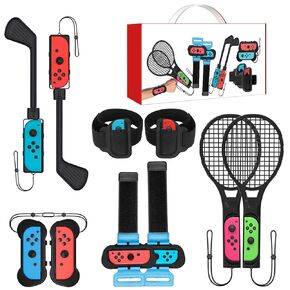 حزمة ملحقات سويتش الرياضية - حزمة عائلية 10 في 1 مجموعة ملحقات نينتندو سويتش 2022 ماريو جوي كون لنوادي الجولف للتبديل وأشرطة المعصم والساق وحقيبة قبضة مريحة ومضارب تنس in Kuwait